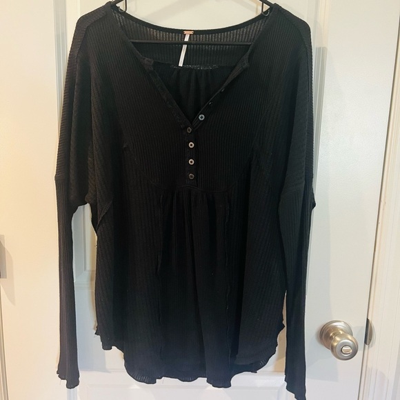 FP Movement by Free People Tops - Free People Oversized Black Leo Henley Women's Top